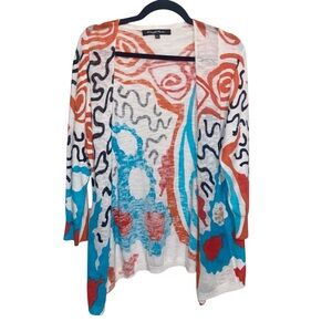 Cheryl Nash Sweater Womens XL Linen Blend Cardigan Abstract Coastal Artsy Beaded